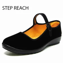 STEPREACH Woman Mary Jane shoes flat Black canvas comfortable spring autumn suede Buckle Strap women Round Toe Solid Casual Sh
