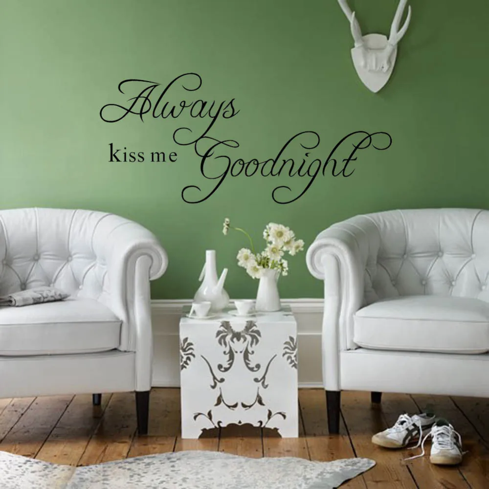 DIY стикер на стену &quotAlways Kiss Me Goodnight&quot английские виниловые наклейки стены