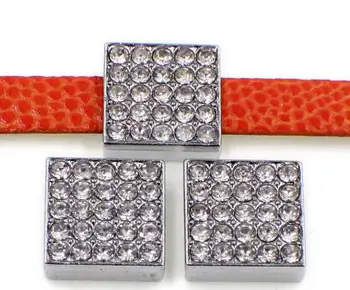 

(20, 50)PCS/lot 10MM Full Rhinestones Square Slide Charms Fit For 10mm DIY Wristband Bracelet Keychains