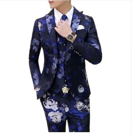 Image 2017 Fashion Custom Made 3 Pcs Wedding Dress Mens Italian Suit Floral Blazer Men Prom Suits Slim Fit Tuxedo Red Black 3 colors