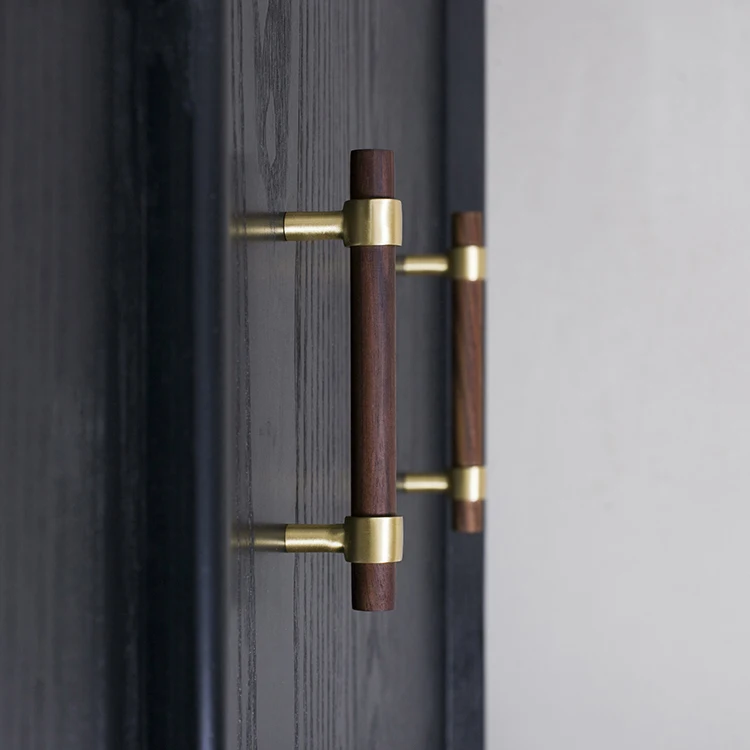 Натуральная древесина+ латунь Т-образные дверные ручки американский стиль мебель деревянная ручка выдвижной ящик ручки и ручки для кухонного шкафа
