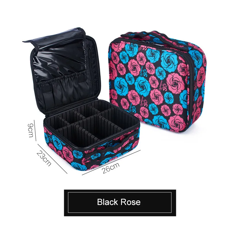 mini black Rose B Высококачественный женский косметический чехол с принтом, профессиональная косметичка, косметичка, органайзер для путешествий, Женский чехол для туалетных принадлежностей - Цвет: mini black Rose B