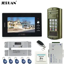 JERUAN новый 7 дюймов ЖК-дисплей видеофонная дверная система Комплект Металл водонепроницаемый пароль доступа клавиатуры HD Mini Камера + E-замок