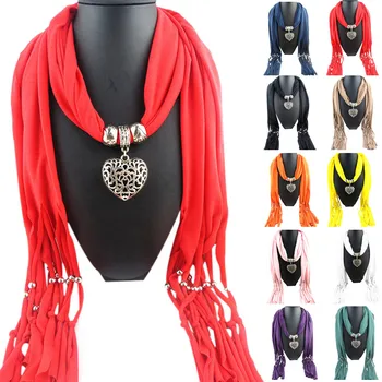 

Women Winter Heart Gemstone Necklace Scarf Lady Tassel Warm Scarves Polyester Cotton Solid Fashion echarpe femme hiver bufanda