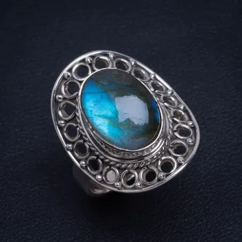 

Natural Blue Fire Labradorite Handmade Unique 925 Sterling Silver Ring 8 B1261