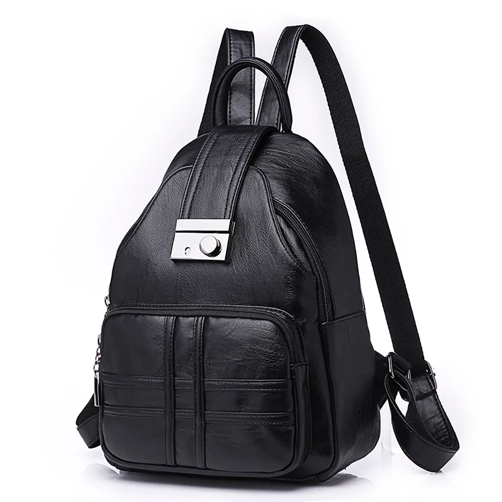 

2019 New Backpack Women Simple Casual Soft Leather Anti-theft Travel Small School Bags