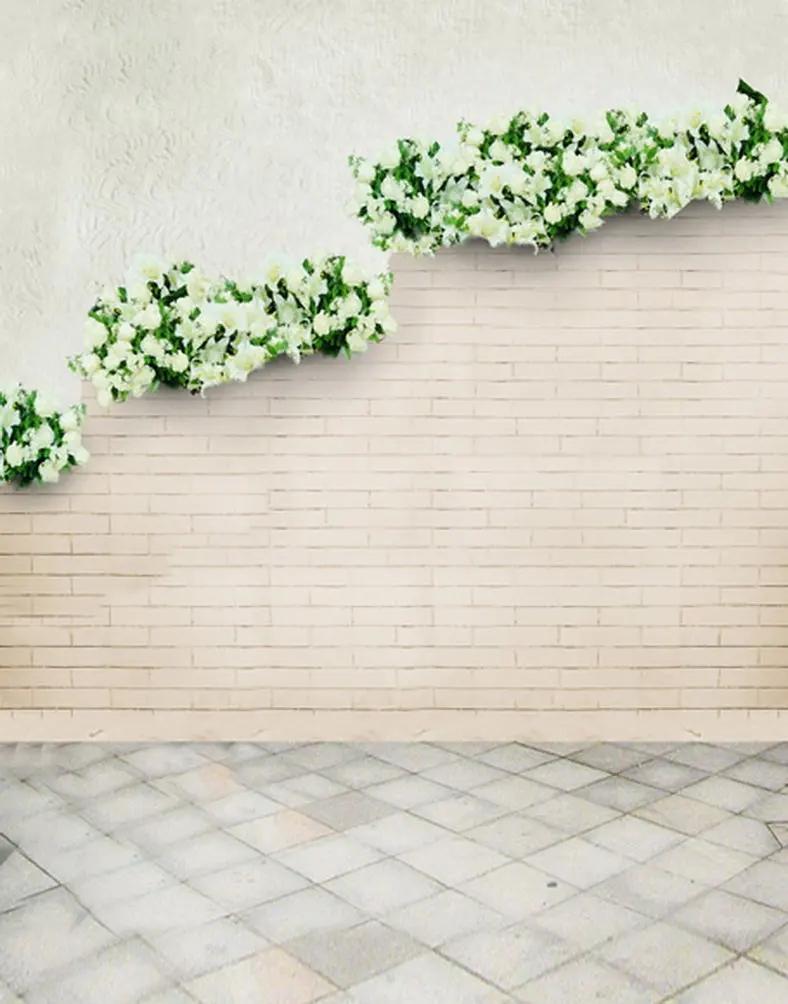 

5x7ft Brick Wall White Flowers Photography Backdrops Photo Props Studio Background