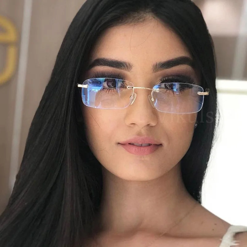 

Women Clear Lens Rimless Sunglasses Luxury Square Small Gradient Clear Sun Glasses For Women Vintage Brand Ladies Eyewear UV400