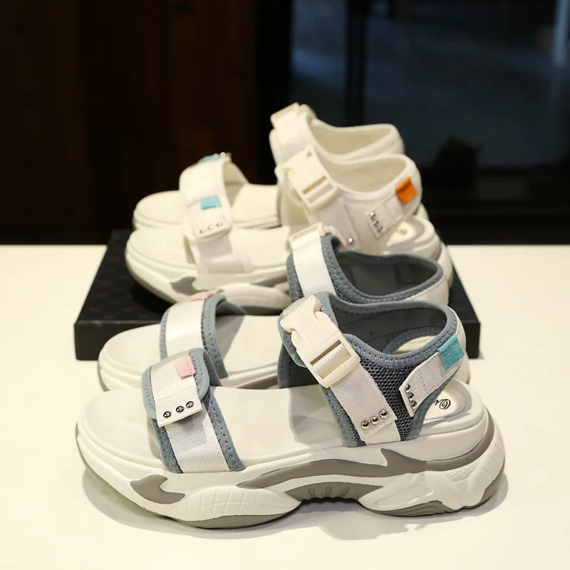 Женские белые сандалии на платформе sandalias mujer бежевые пляжные лето 2019|Боссоножки