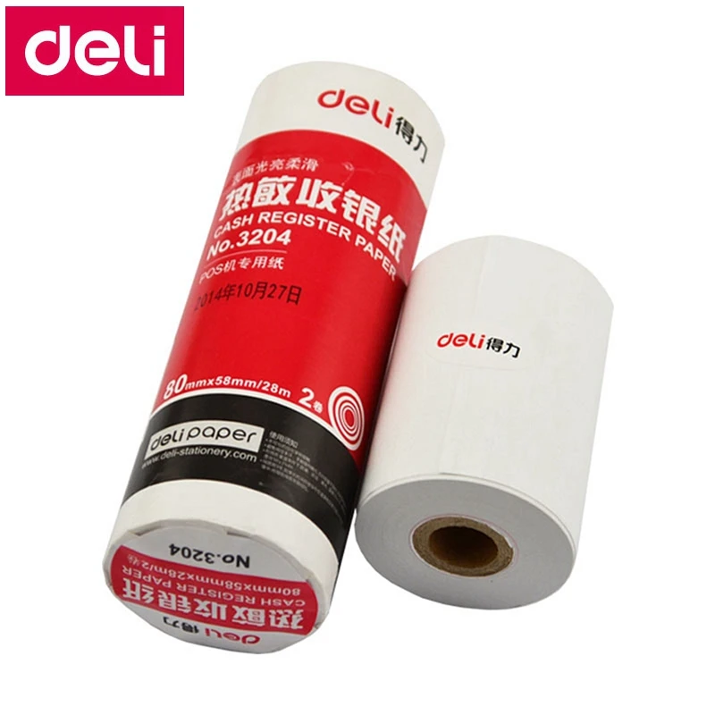 2 ROLL/LOT Deli 3204 Cash Register Paper Roll 80x57mmx28m Thermal Paper Heat Sensitive Thermal Cash