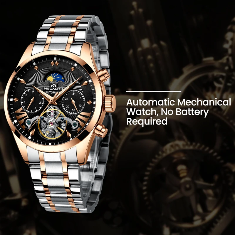 

MEGALITH 2019 Top Brand Luxury Watch Men Automatic Mechanical Waterproof Luminous Date Week Watch Men Sport Casual Wristwatches