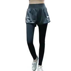 Для женщин поддельные Двойка брюки Высокая талия эластичные Slim Fit дышащий Повседневное брюки JL