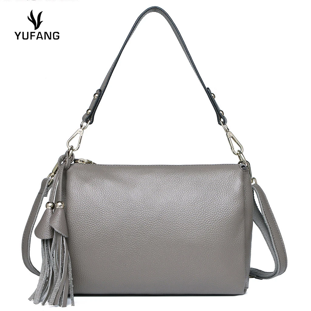 

YUFANG Zipper Shoulder Bag Female Genuine Leather Daily Crossbody Bag Women Brand Solid Color Messenger Bag Ladies Daily Handbag