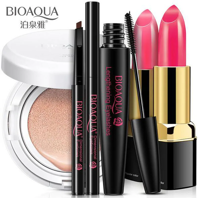 

BIOAQUA Professional Makeup Set Air Cushion BB Cream Eyebrow Pencil Black mascara Matte Liquid Lipstick Base Maquiagem 5 Pcs