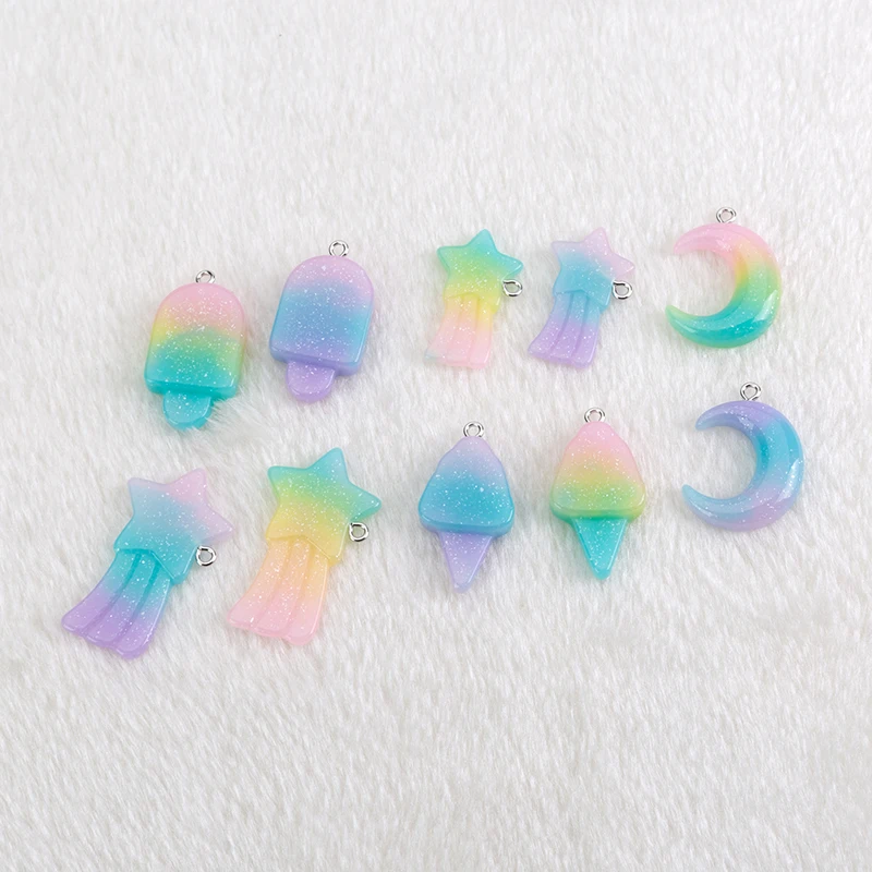 

16pcs/lot cute moon and ice cream Multicolor Flatback Resin craft pendants,earrings diy Keychain parts for DIY