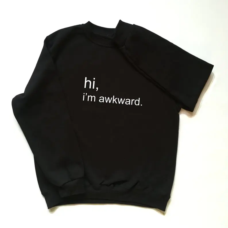 Skuggnas New Arrival Hi, I'm Awkward Sweatshirt Fashion Outfit Long Sleeved 90s aesthetic Jumper Aesthetic Clothing Drop ship