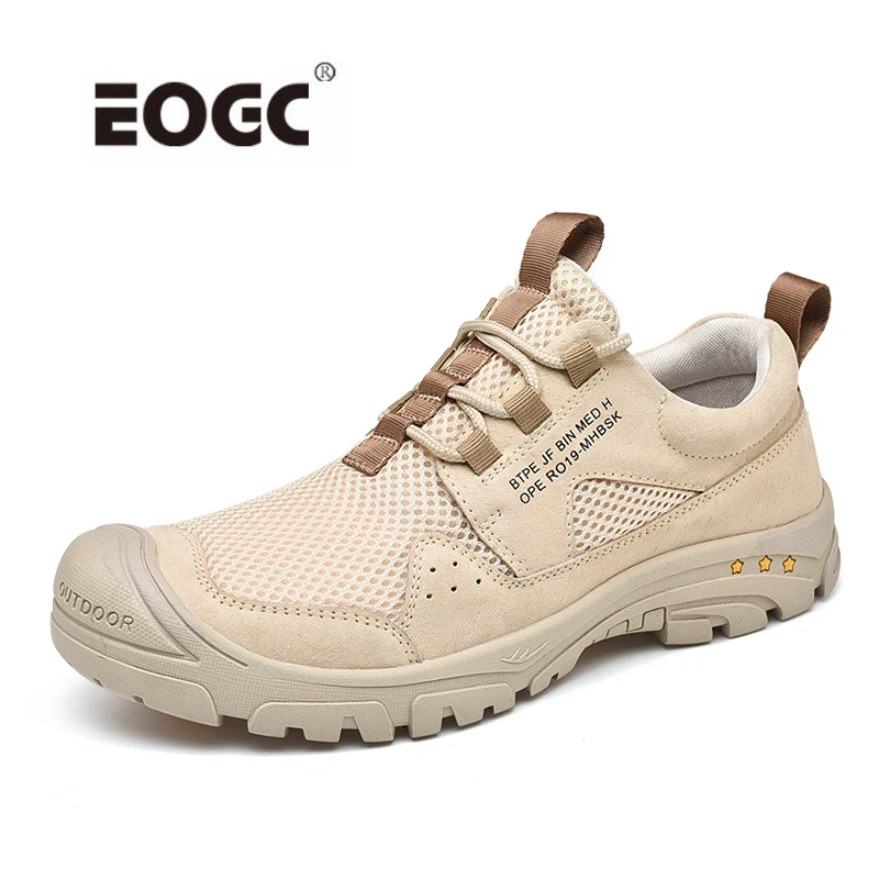 Large Size Men Shoes Lace Up Suede Leather With Mesh Sneakers Waterproof Hiking Shoes For Male Outdoor Walking Shoes Men