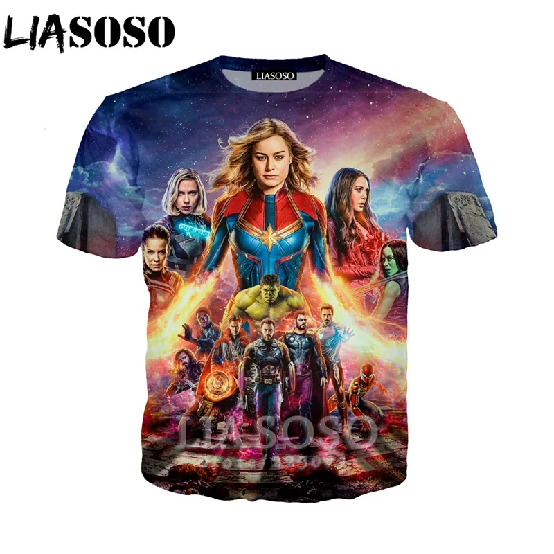 LIASOSO 2019 Summer New Men Women 3D Print Latest Movie Avengers Endgame Short Sleeve T shirt Fashion Sweatshirt Pullover B008