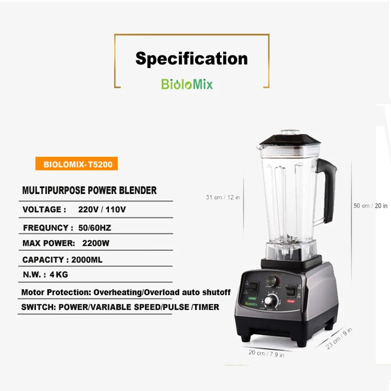 Biolomix 3hp 2200w temporizador de grau comercial
