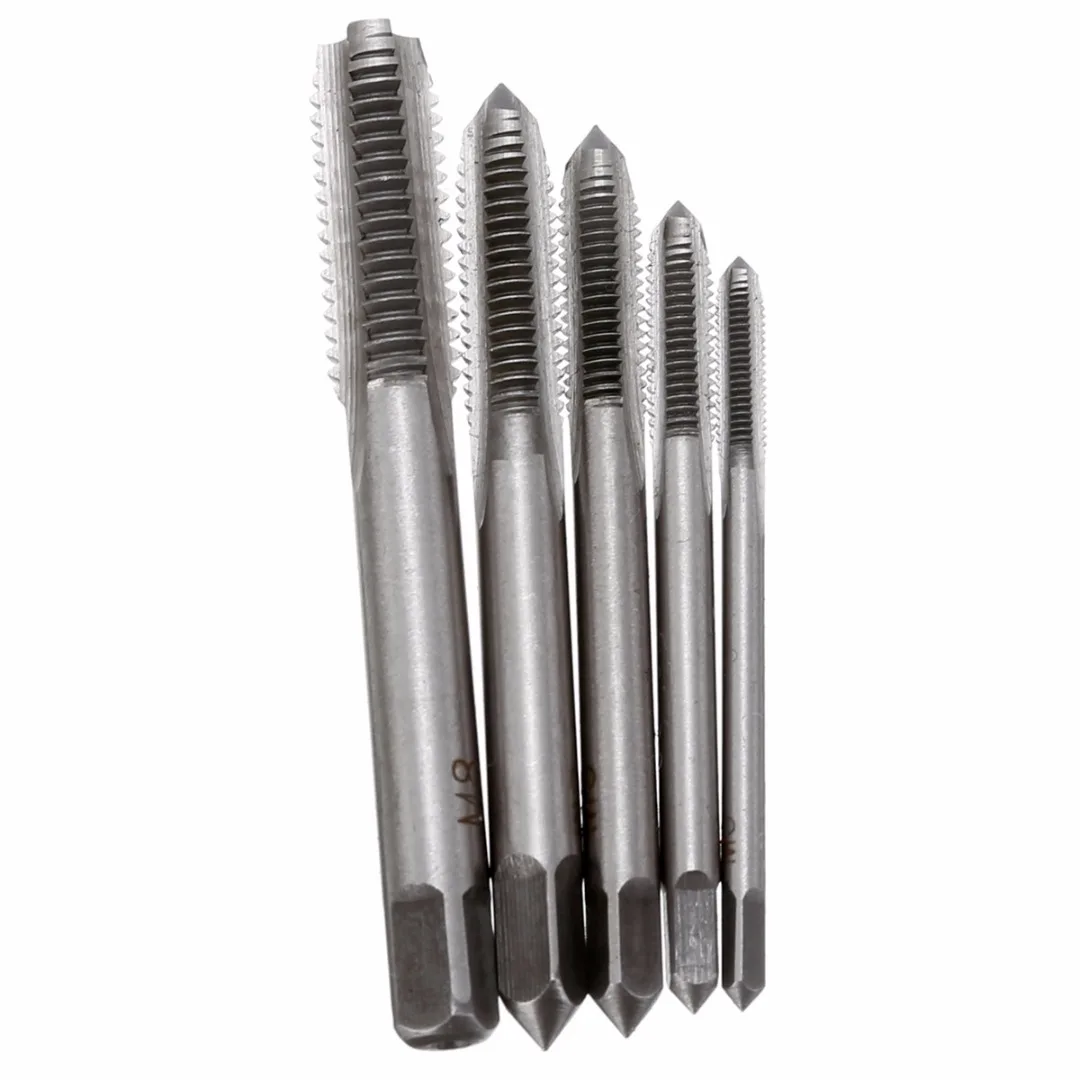 5PCS/Set HSS M3 M4 M5 M6 M8 Machine Spiral Point Straight Fluted Screw Thread Metric Plug Hand Tap Drill Set Hand Tools