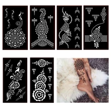 6pcs/Set Henna Tattoo Stencil Mehndi Aribrush Templates for Women Body Paint Indian Tattoo Stickers New Designs Kit 6 Patterns