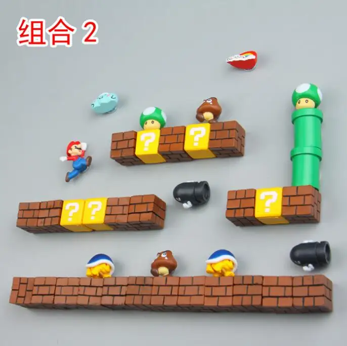 1 Set Mini Super Mario Fridge Magnets Toys Mario Bros Figurine Figura Magnetive Stickers Toys Mario Question Brick Metal Magnets