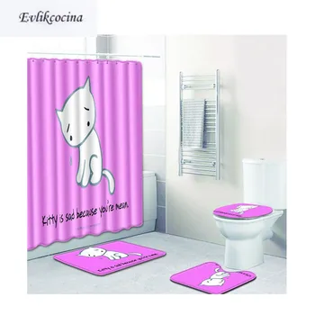 

Free Shipping 4pcs Cute Cat Pink Banyo Paspas Bathroom Carpet Toilet Bath Mat Set Non Slip Tapis Salle De Bain Alfombra Bano