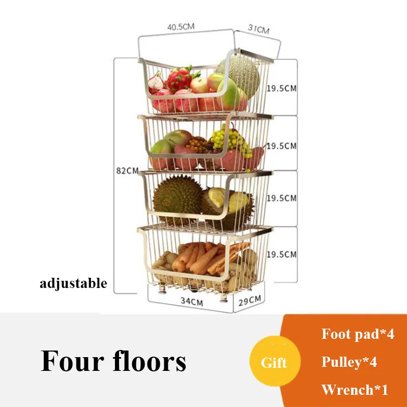 Напольный Регулируемый Штабелируемый Бесплатный сборочный органайзер для хранения на кухне двухслойная полка металлическая Экологически чистая - Цвет: 4