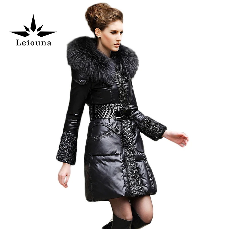 

Leiouna 100% Natural Raccoon Fur Collar Hooded Plus Size 5xl European Style Slim Winter Warm Jacket Women Coat