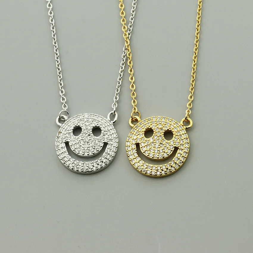 Wholesale 10pairs Stainless Steel Chain CZ Smiling Face Pendant