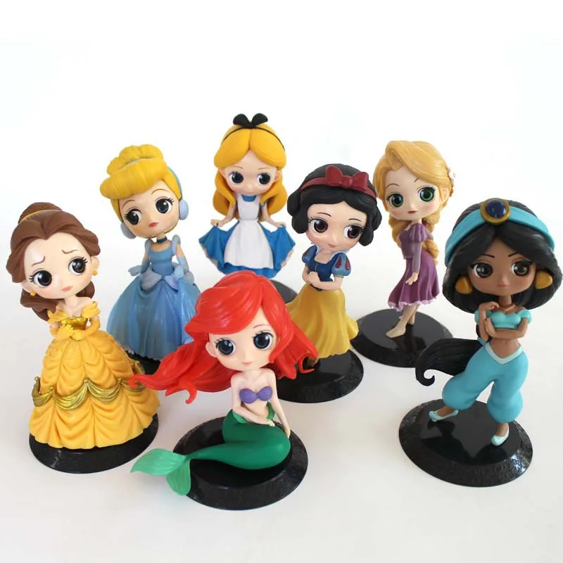 Disney Princess Toys Q Posket Frozen Elsa Anna Pvc Action Figures Snow White Merida Dolls Kids Toys For Girls Gift
