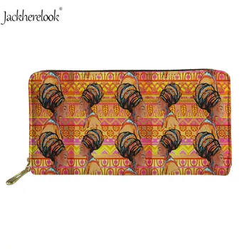 

Jackherelook African Girl Aztec Pattern Leather Wallers For Women Zipper Coin Purse Ladies Long Clutch Brand Female Card Holders