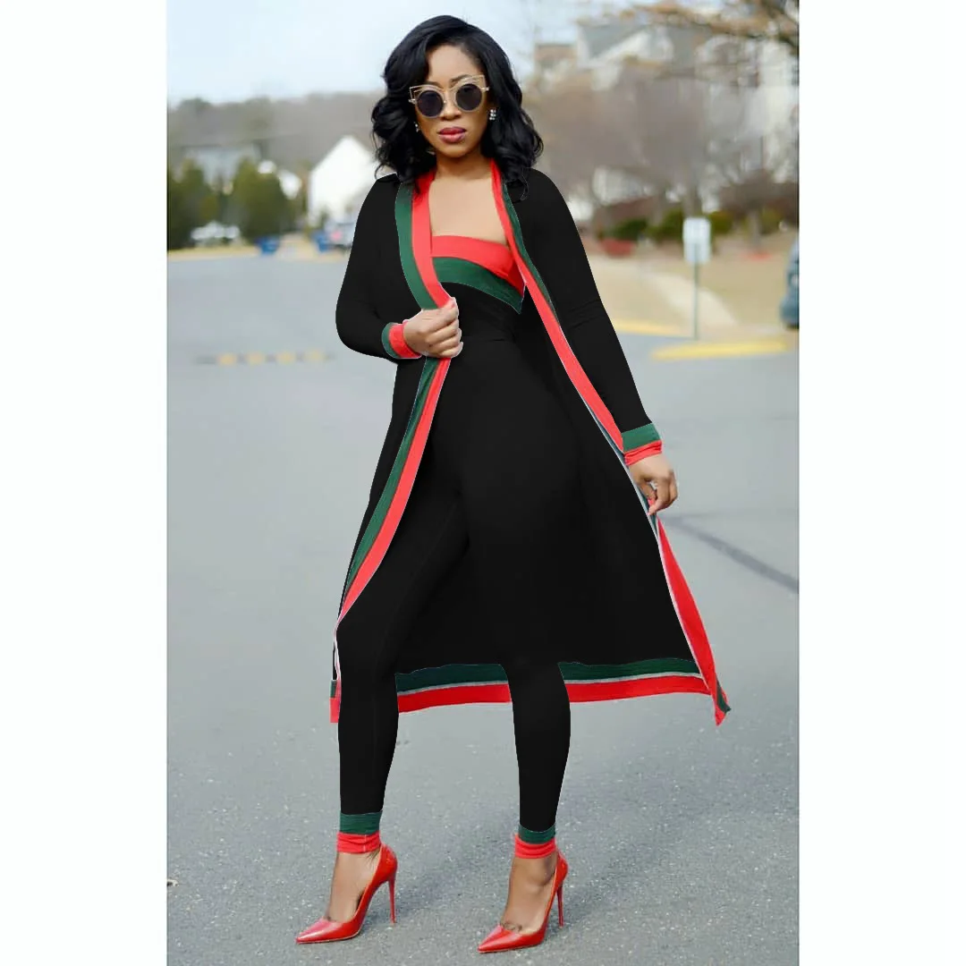 2020 Spring  Summer Red And Green Strape Stitching Wrapped Chest Tights 3 pieces Contigt Sets S628 