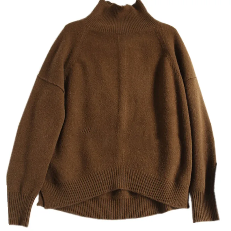 Autumn and winter new hooded cashmere sweater loose retro cardigan wool women's turtleneck sweater knit sweater warm fashion Sweaters