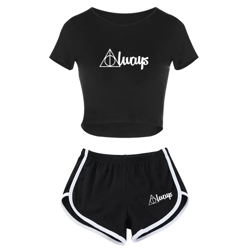 

New Fashion Women Summer Clothes Letter Print T-shirt + Short Pants Casual Tops and Sport Shorts