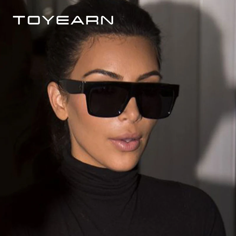 

TOYEARN Luxury Brand Designer Lady Square Sunglasses Women Kim Kardashian Sun Glasses For Female Vintage Rivet Eyewear Flat Top
