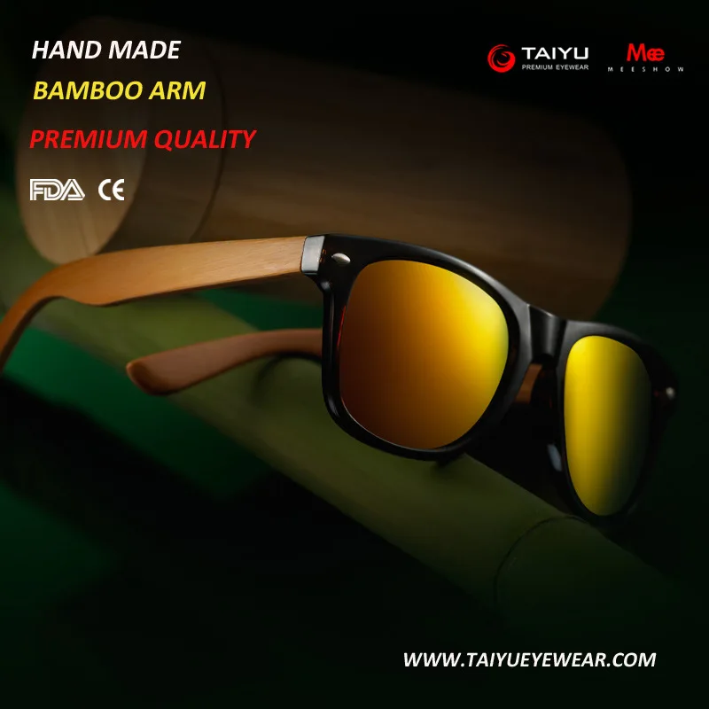 2017 MEESHOW Hand made Polaroid Sunglasses Wooden Bamboo temple  Sun Glasses Men women Flex wooden sunglasses