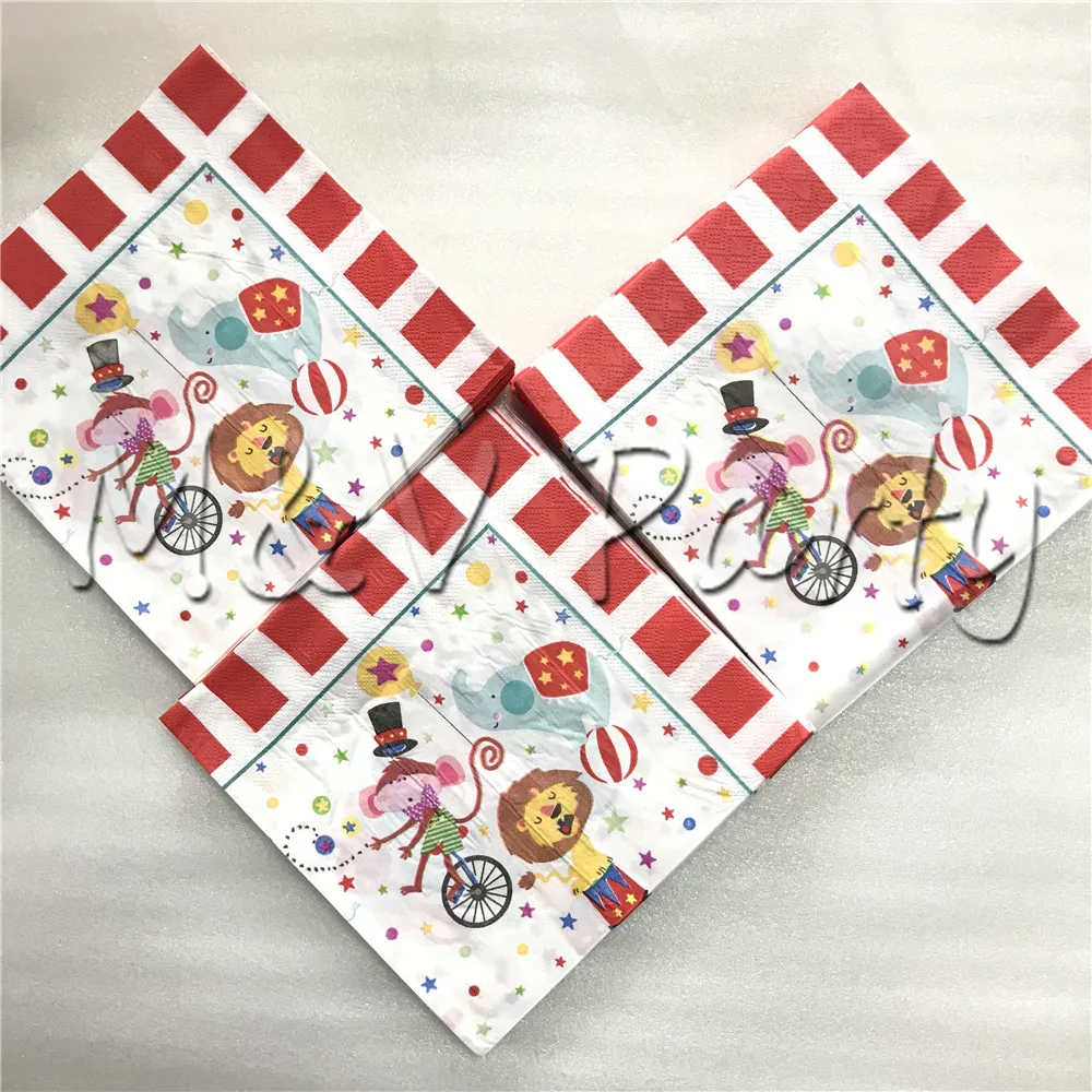 20pcs/lot Creative Circus Napkins Theme Cartoon Birthday Party Disposable Cup Plate Circus Napkins Party Supplies Decoration