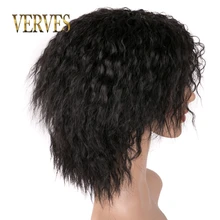 VERVES кудрявые синтетические парики для женщин короткий парик натуральный черный косплей парики с сеткой синтетические высокотемпературные волокна