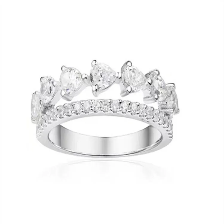 

SLJELY New Fashion 925 Sterling Silver Teardrop Double Layer Rings Women AAA Cubic Zirconia Monaco Dinner Party Banquet Jewelry