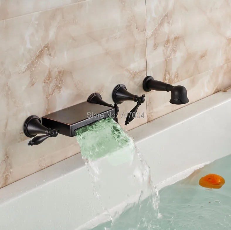 

Luxury Good-quality Bathroom Wall Mounted Color Changing LED Bathtub Mixer Faucet with Hand Shower Oil Rubbed Bronze Finished