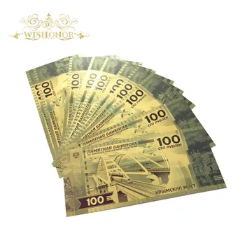 

Wishonor 10sets Nice Russia Banknote World Cup Set Banknotes 100 Rouble Gold Banknote in 24K Gold Plated Money For Collection