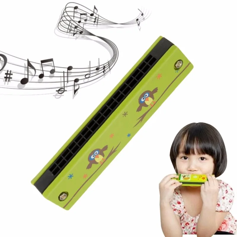 16 Holes Wooden Harmonica Children Toy Early Education 130x30x25mm