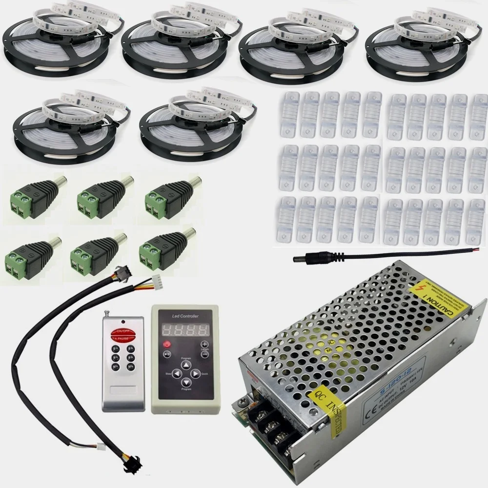#Best 20m 30m 10m 5m LED Strip 5050 Dream color Magic RGB Waterproof IP67 133 + IC6803 RF Remote Controller + Power adapter Free ship