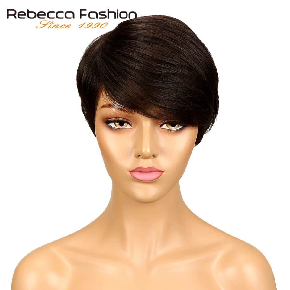 Rebecca волосы темно-коричневые прямые волосы короткий парик машина сделано бразильские человеческие волосы парики для черных женщин цвет#2