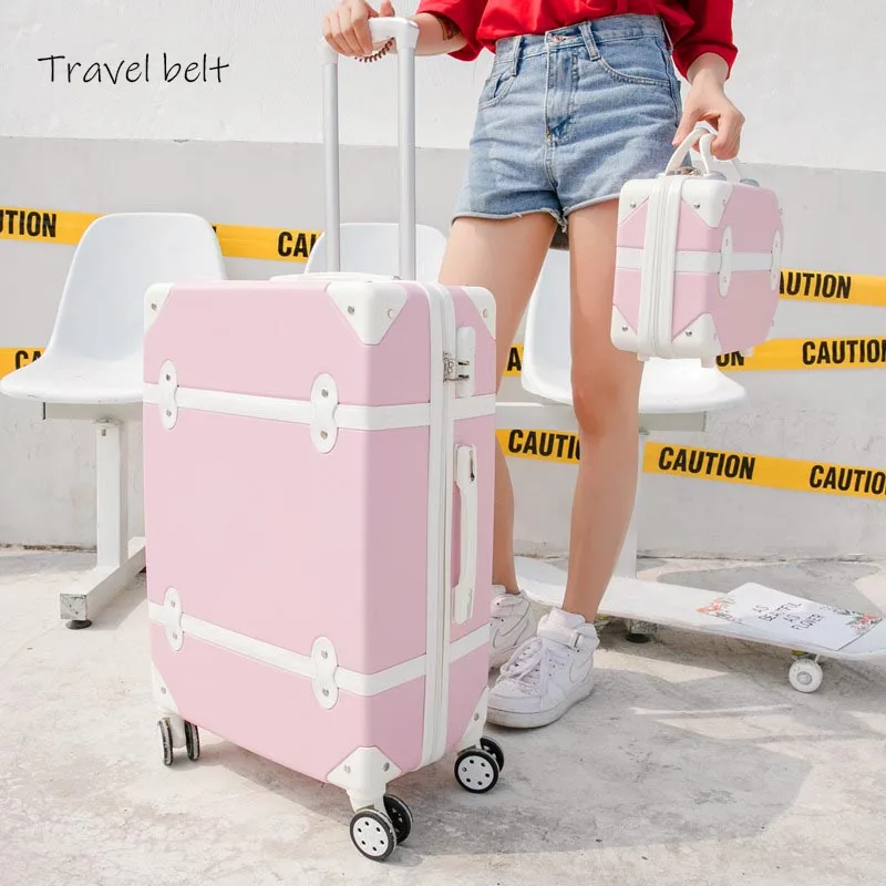 Дорожный ремень корейский Ретро Женский багаж на колёсиках наборы Spinner ABS студенческие дорожные сумки 20 дюймов кабина пароль чемодан колеса - Цвет: pink a set