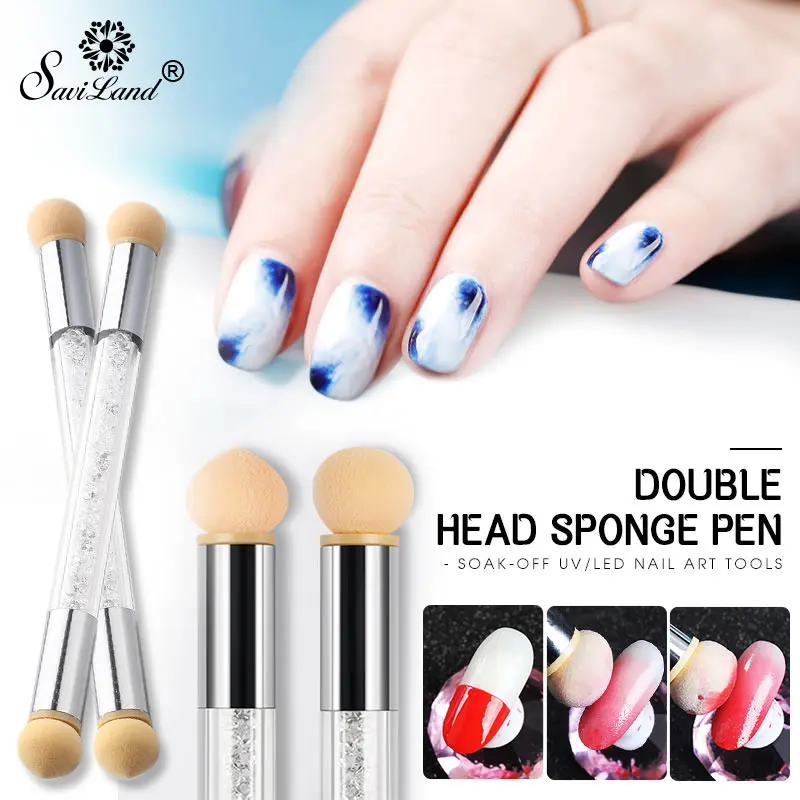 

Saviland Double-ended Nail Art Gradient Dotting Painting Pen Sponge Head Acrylic Handle Gel UV Brush Tools Manicure