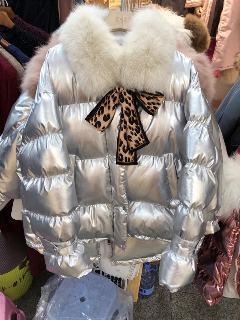 Модная парка Для женщин Новинка зимы натуральным лисьим меховой воротник пространство яркий теплый хлопок-мягкие женские короткая куртка