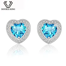 DOUBLE-R сердце натуральный голубой топаз 925 стерлинговое серебро серьги с камнем серёжки для девочек серьги гвоздики бижутерия серьги серебро 925 с камнями серьги с топазом