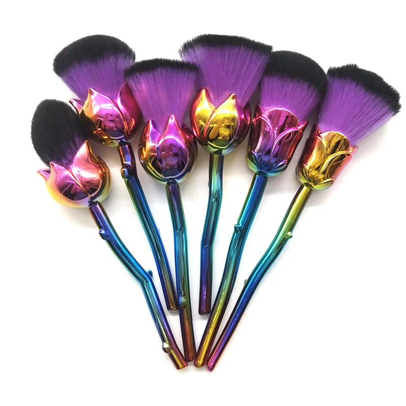 

2017 New Makeup Brushes 6PCS Kit Multicolored Rose Flower Shape Make up Brush Collection Gold Silver